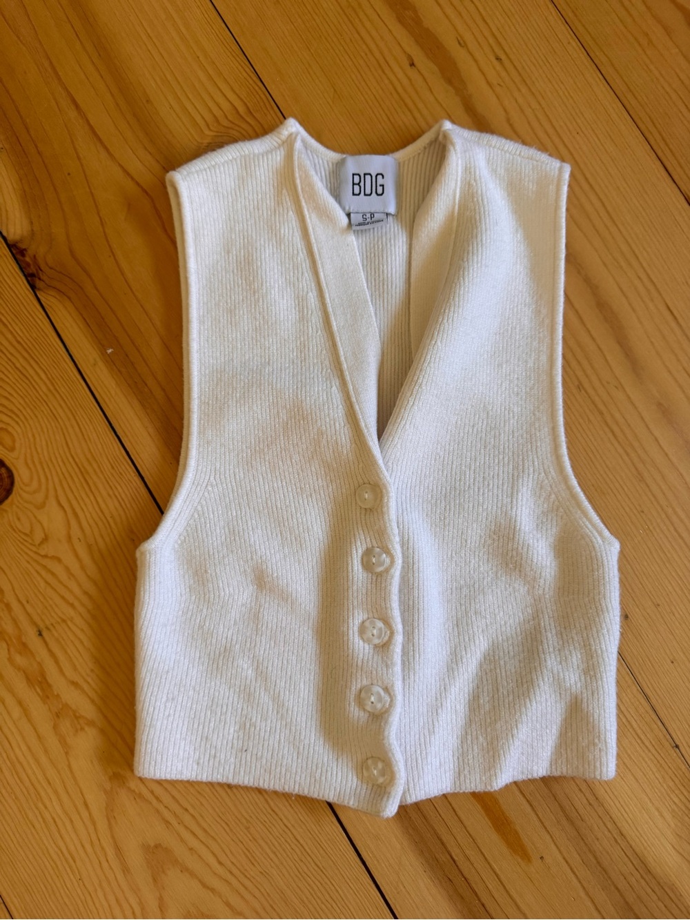 BDG Cream V-Neck Button-Front Knit Vest